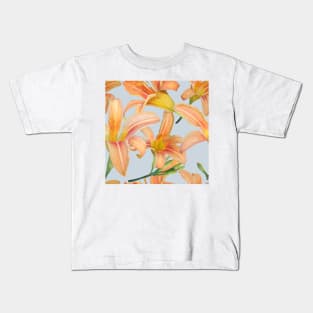 Tiger Lilies on Pale Blue Kids T-Shirt